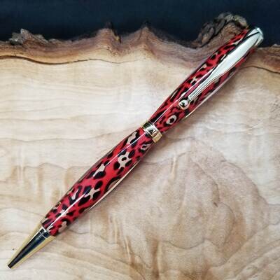 Slim Red Animal Print Ballpoint Pen with Gold Finish