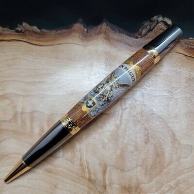 Sierra Elegant Nicaraguan San Miguel Cigar Band Ballpoint Pen with Black Titanium and Titanium Gold Finish