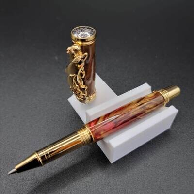 Dolphin Red and Gold Rollerball Pen with 24K Gold Finish