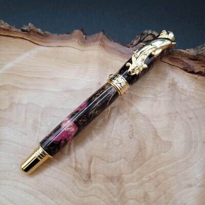 Dolphin Black and Pink Rollerball Pen with 24k Gold Finish