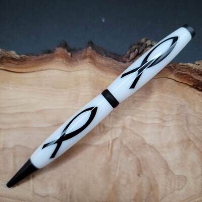Slimline Christian Fish Ballpoint Pen with Black Enamel Finish