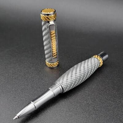 Carbon Fiber Jr Abraham Rollerball Pen with Gold and Chrome Finish