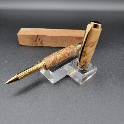 Hawaii Curly Koa Jr George Rollerball Pen with Gold Finish