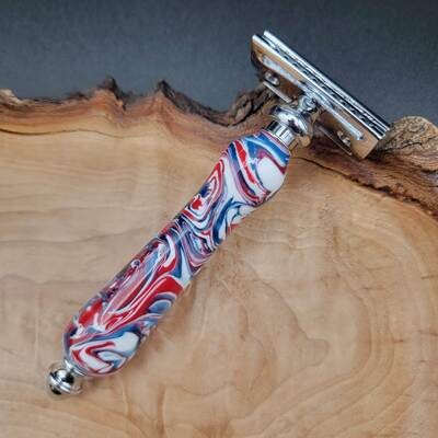 Red White and Blue Safety Razor with Chrome Finish
