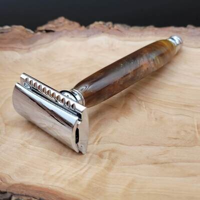 Brown Mixed Safety Razor with Chrome Finish