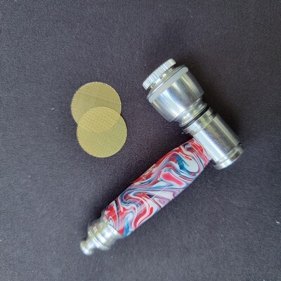 Red White and Blue Smoking Pipe with Aluminum Finish