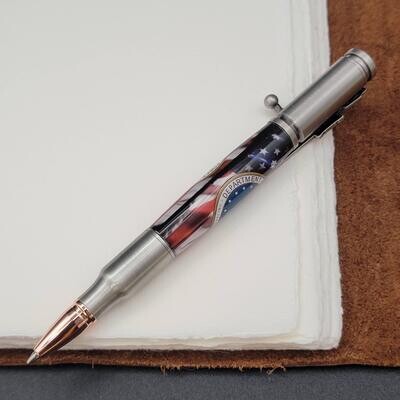 US Air Force with Flag Backdrop Bolt Action Ballpoint Pen with Antique Pewter Finish