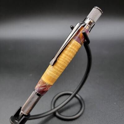 Knurl GT Mixed Curly Koa and Red Resin Ballpoint Twist Pen with Gun Metal FinishBP-KGTGM-Mx-001