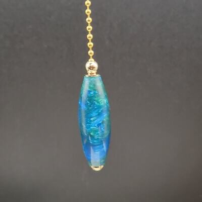 Light Blue and Green Pull Chain with Gold Finish