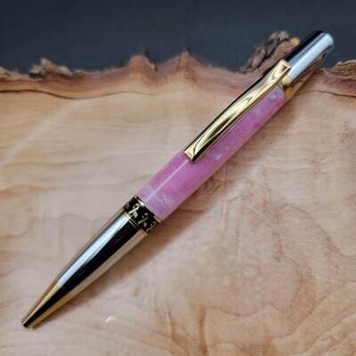 Pink Awareness Ribbon Ballpoint Pen with Titanium Gold and Chrome Finish
