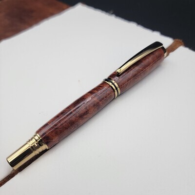 Jr Gentleman Red Mallee Rollerball Pen with Gold Finish