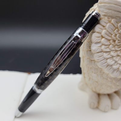 Charcoal Black Checkered Zephyr Ballpoint Pen w Black & Chrome Fin.