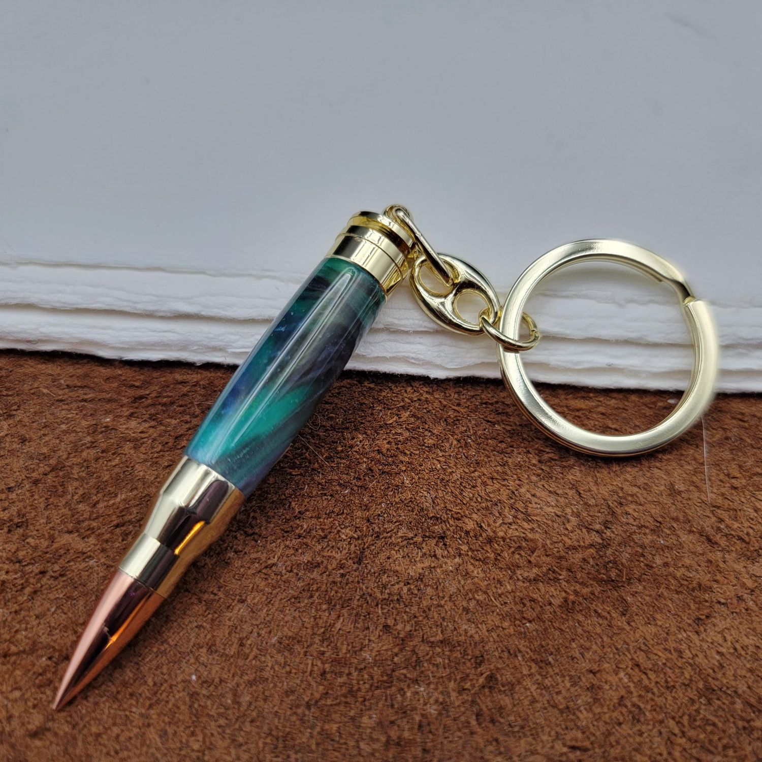 Green Bullet Key Chain with Gold Finish