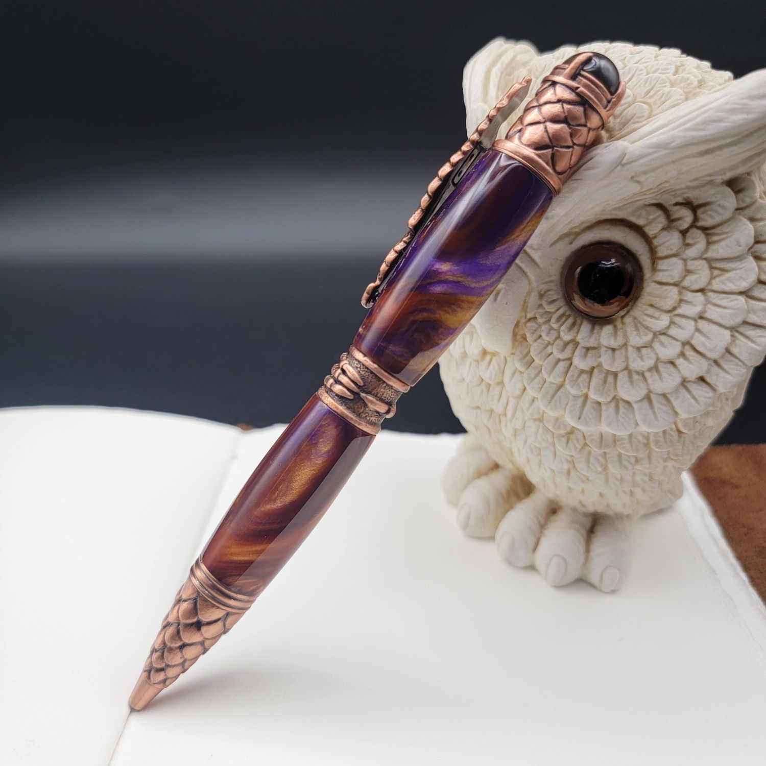 Purple and Gold Dragon Ballpoint Pen with Antique Copper Finish