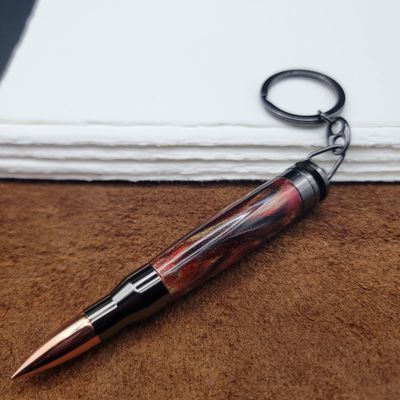 Red Mixed Camo Bullet Keychain with Gun Metal Finish