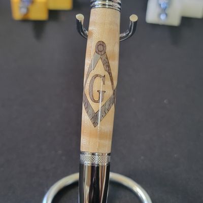 Maple Inlay Masonic Sierra Style Ballpoint Pen with Chrome and Gun Metal Finish