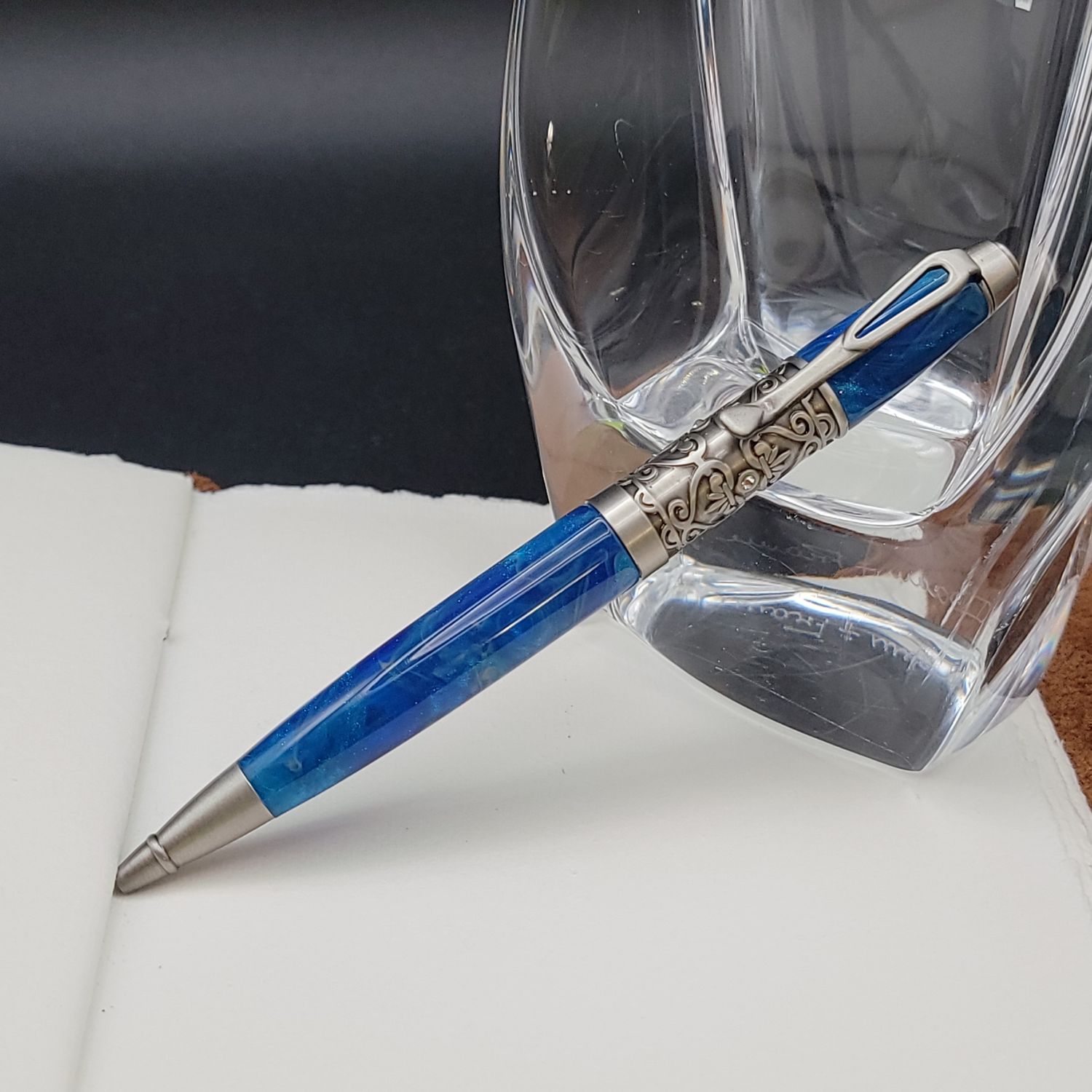 Blue Filibelle Ballpoint Pen with Antique Pewter Finish