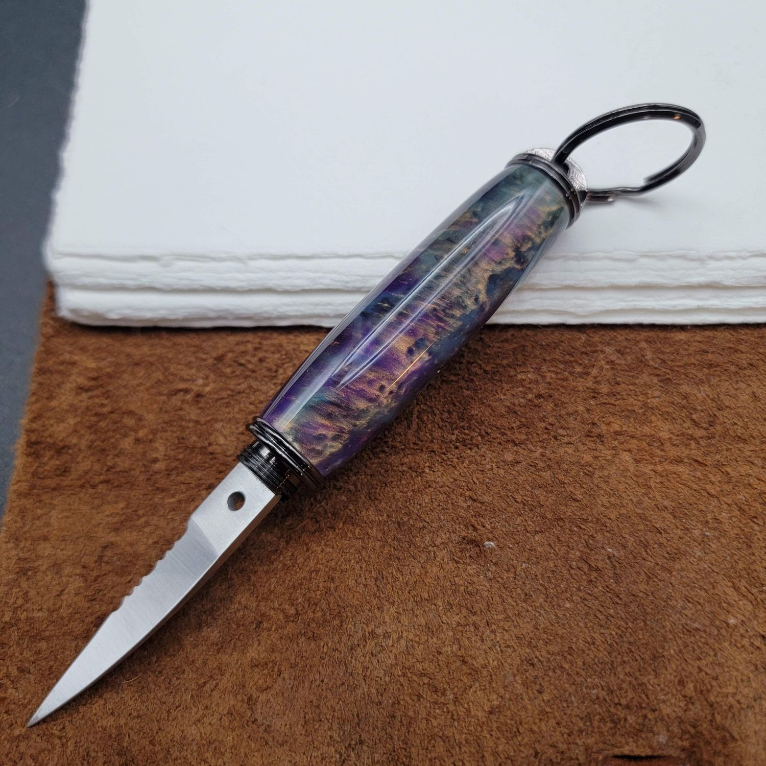 Purple Gold and Black Pocket Knife Keychain