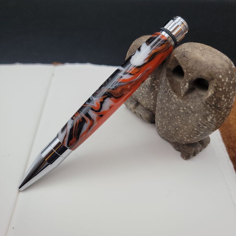 Orange Black and White Mixed Fidget Spinner Rollerball Pen with Chrome Finish