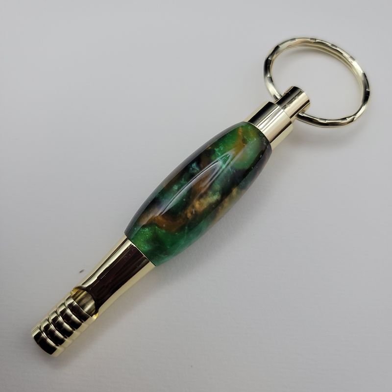 Green Mixed Whistle Keychain with Gold Finish