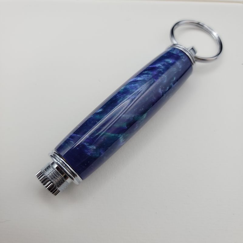 Blue Mixed Pocket Knife Keychain with Chrome Finish