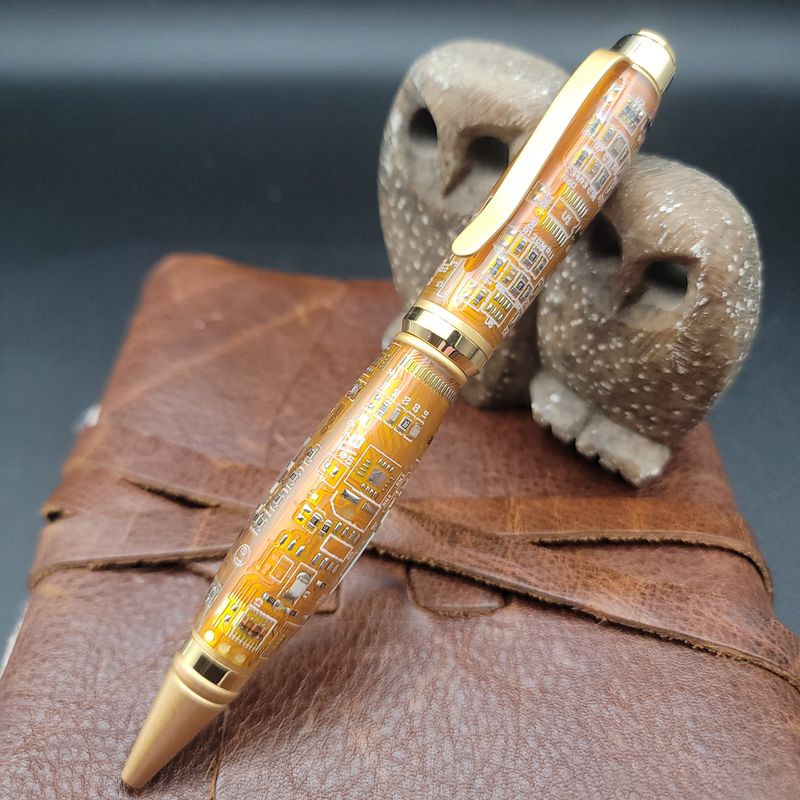 Orange Computer Chip Cigar Ballpoint Pen with Gold Finish