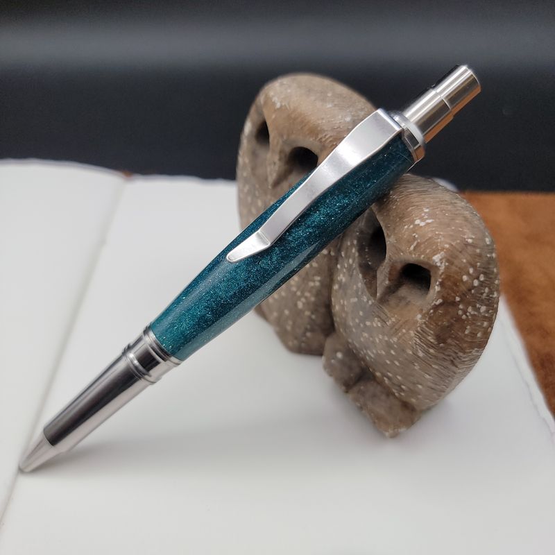 Teal Sierra Style Ballpoint Pen with Stainless Steel Finish