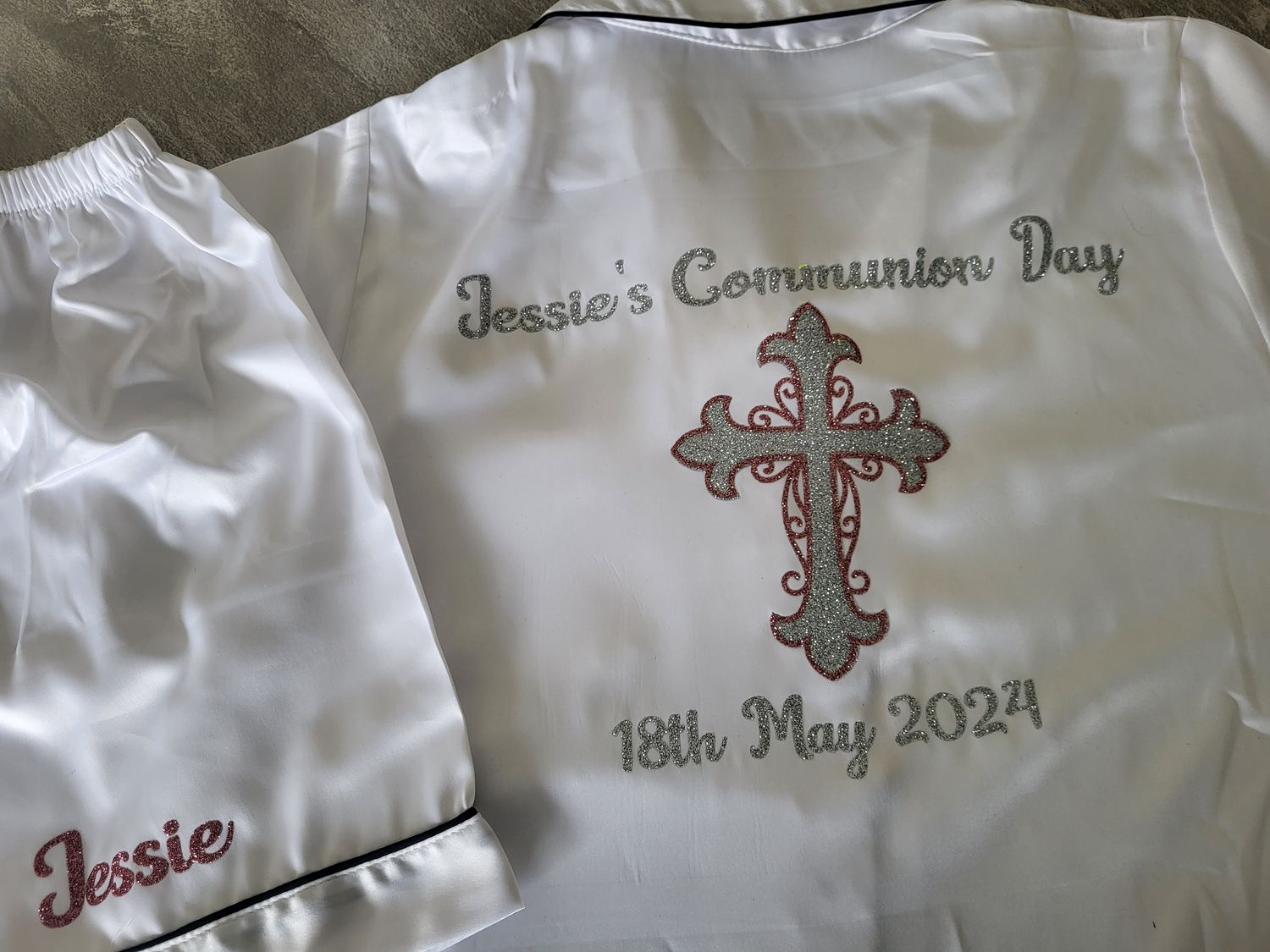 Personalised Satin Shorts Pyjamas - Communion