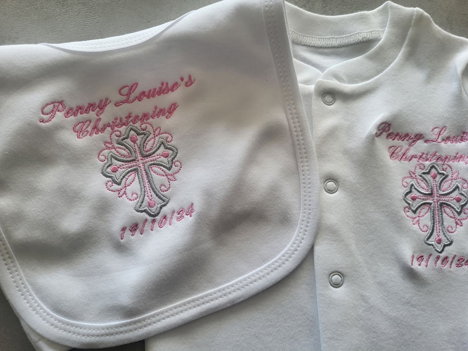 Baby Bib &amp; Gro Set - Christening Cross