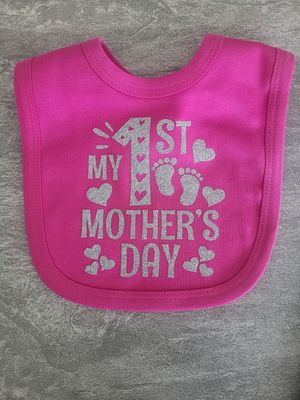 1st Mothers Day Pink bib &amp; Silver Glitter