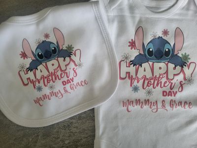 Baby Bib &amp; Vest Set - Mothers Day - Stitch Inspired