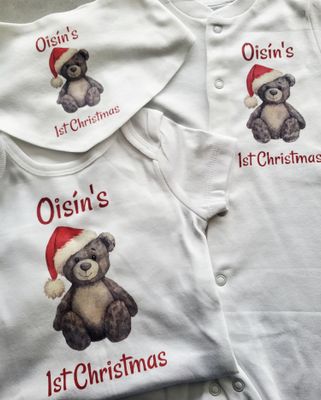 Baby Bib, Gro &amp; Vest Set - 1st Christmas Bear