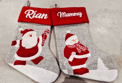Personalised Grey Christmas Stocking - Santa / Snowman