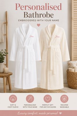Personalised Supersoft Ladies Bathrobe - Reduced to Clear Sizes Large, XL &amp; XXL