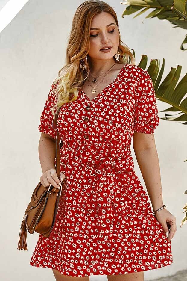 Plus Size Belted Floral Dress