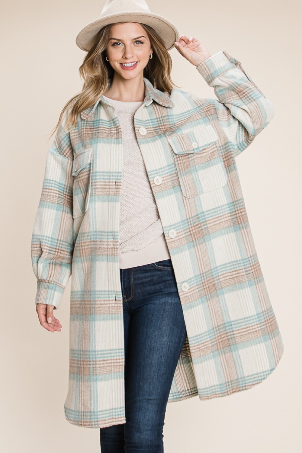 Plaid Wool Long Jacket