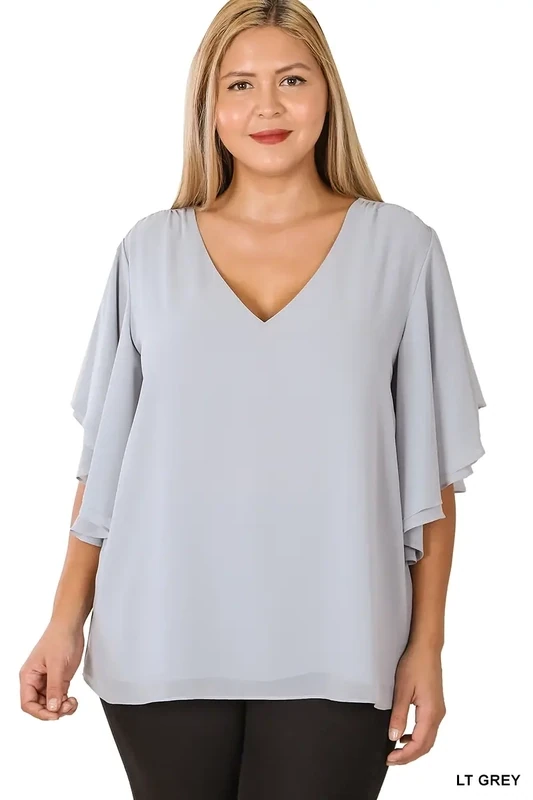 Light Grey Chiffon Top Plus Size