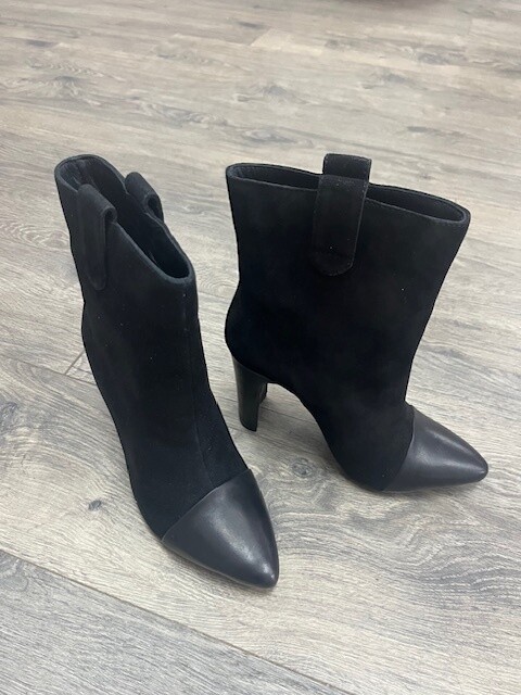 Black Suede W/ Real Leather Toe Booties