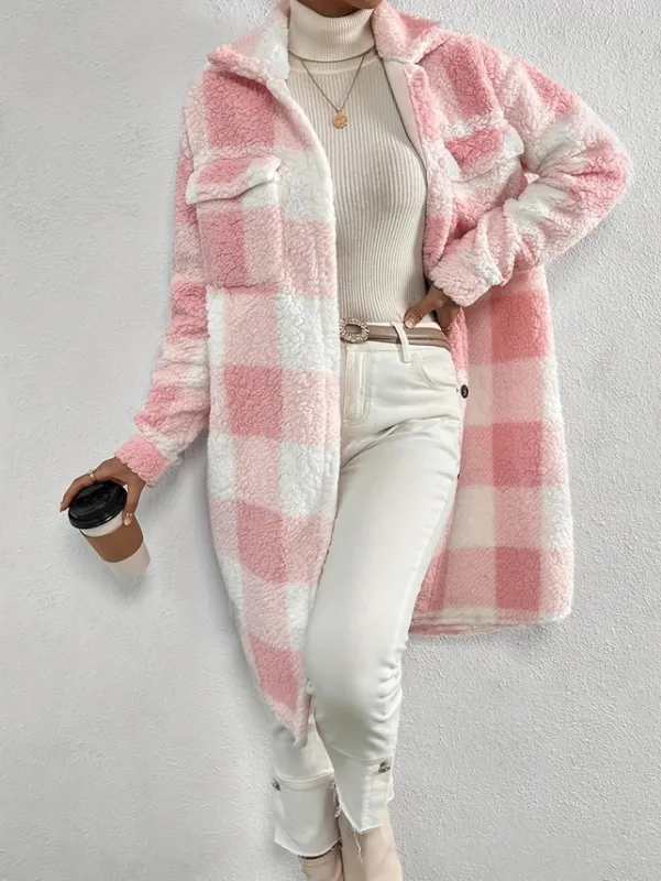 Pink Plaid Plush Shacket