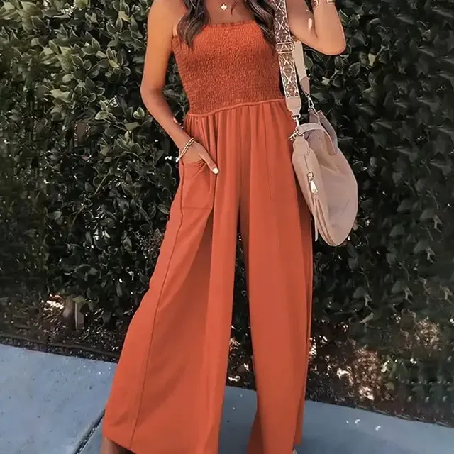 Brick Red Pleated Jumpsuit