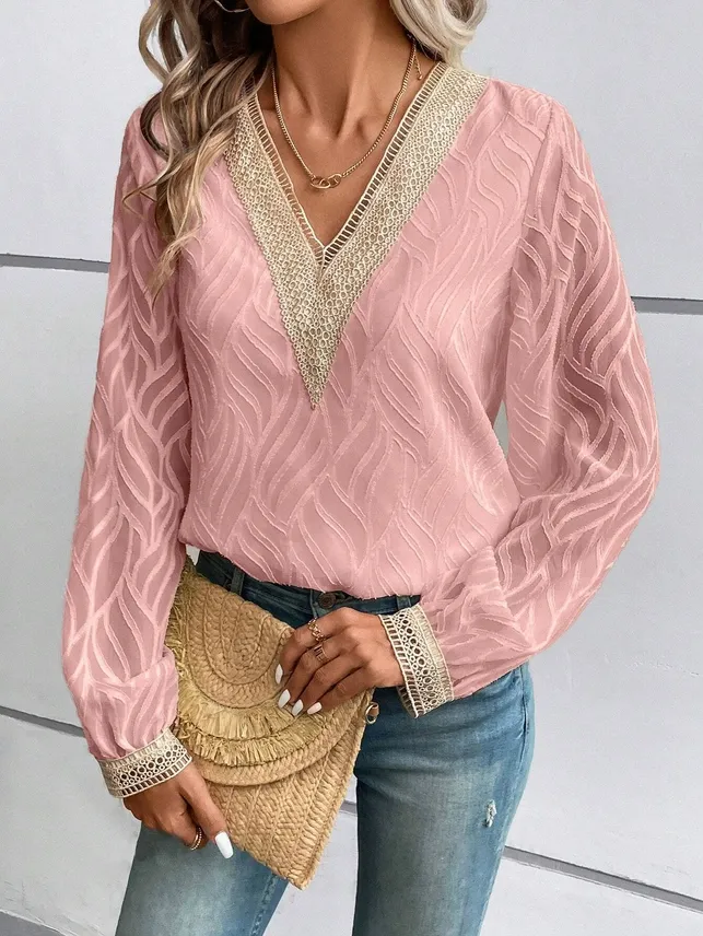 Pink V Neck Chiffon Shirt