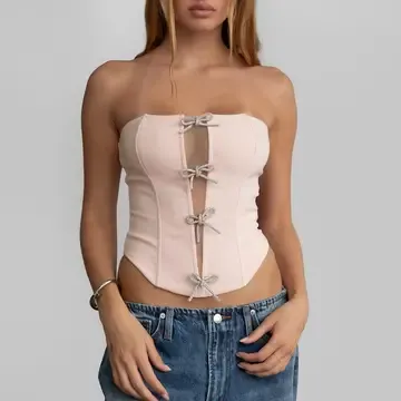 Blush Rhinestone Bows Corset Top