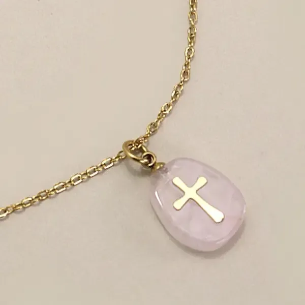 Rose Quarts Cross Necklace