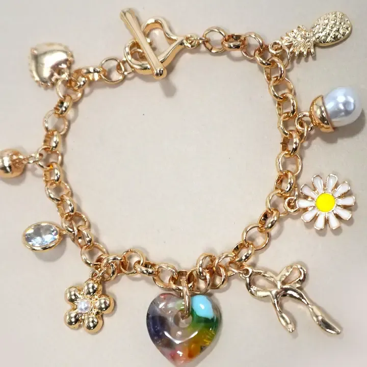 Flower Heart Charm Bracelet