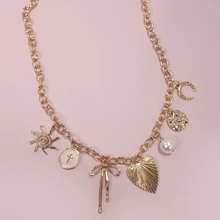 Bow &amp; Cross Charm Necklace