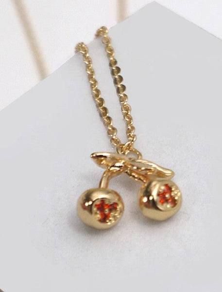 Gold Cherry Charm Necklace