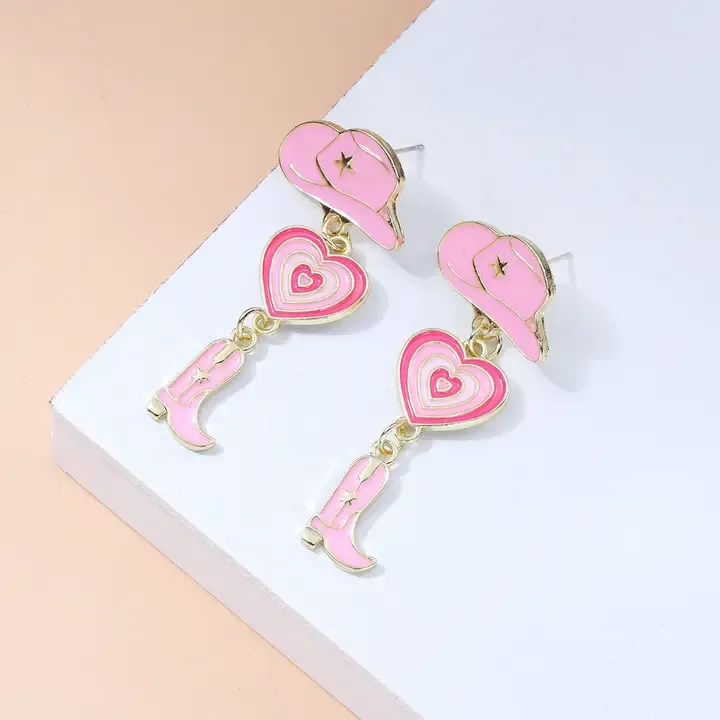 Cowboy Pink Dangle Boots Earrings