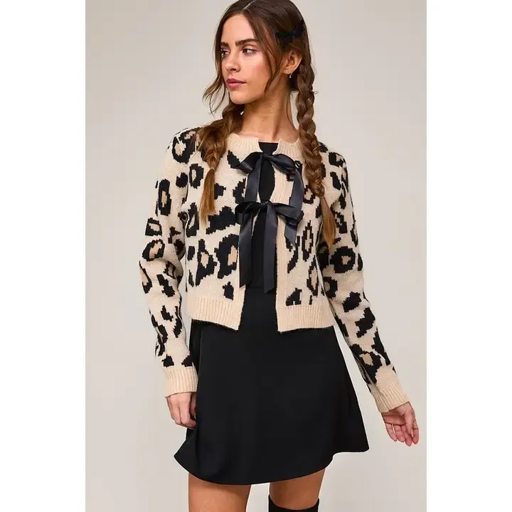 Leopard Ribbon Detail Sweater Cardigan