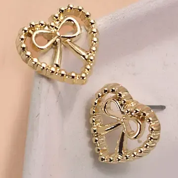 Gold Heart Bow Studs