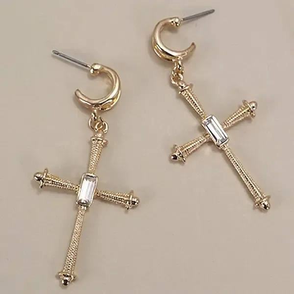 Gold Cross Rhinestone Drop Earrings